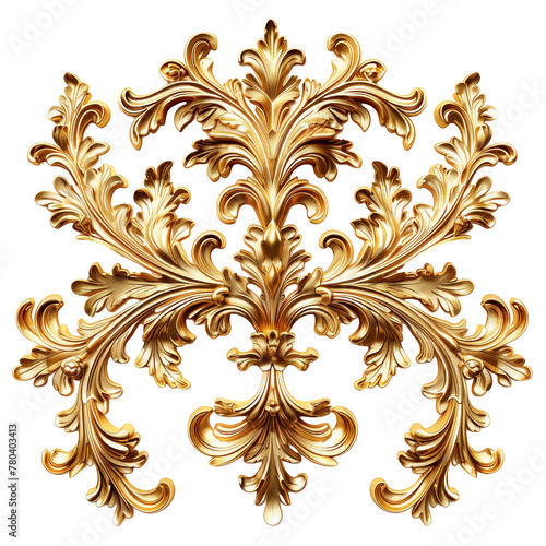 Golden Baroque Ornament isolated on transparent background