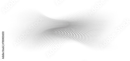Flowing Wave Dot Halftone Pattern: Curve Gradient Shape on Transparent Background. Suitable for AI, Tech, Network, Digital, Science, and Technology Themes.