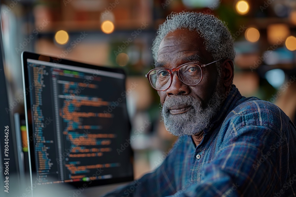 AI generated illustration of an old man working on a computer AI generated illustration of an old man working on a computer