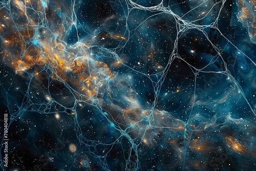 The cosmic network of galaxies with filaments of dark matter and galaxies stretches across the universe like spider webs in the sky. photo