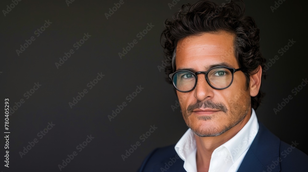 Stylish Cuban Man with Curly Hair, Glasses, and Sharp Suit Stylish Cuban Man with Curly Hair, Glasses, and Sharp Suit