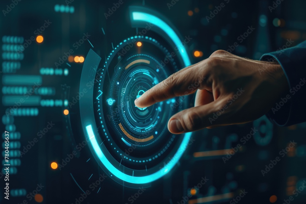 Digital Security: Businessman Engages Virtual Defense Digital Security: Businessman Engages Virtual Defense