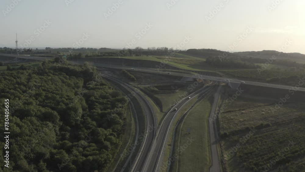 Aerial view of transportation on the highways and bridges in a counrtyside Aerial view of transportation on the highways and bridges in a counrtyside