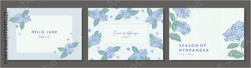 紫陽花 アジサイ 梅雨  hydrangea 素材セット フレーム 背景 ベクターイラスト シンプル おしゃれ