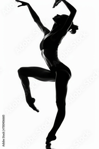 Adult female dancer full body silhouette on white background.