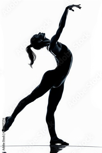 Female dancer gymnast silhouette image on white background. Generative AI.  © Melvillian