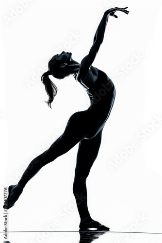 Female dancer gymnast silhouette image on white background. Generative AI. 