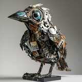 AI generated illustration of a bird sculpture created from recycled metal materials