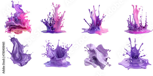 3D rendering of liquid purple with a pink color splash isolated on a white background