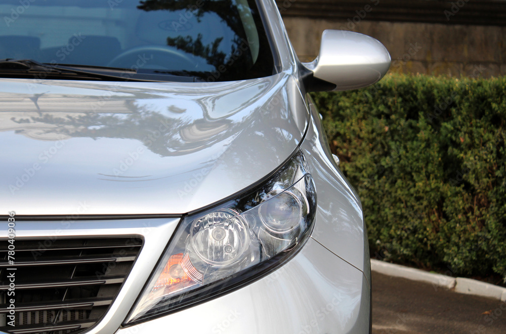 Vinnytsia, Ukraine; April 05, 2024. Grey Kia Sportage headlight. Kia