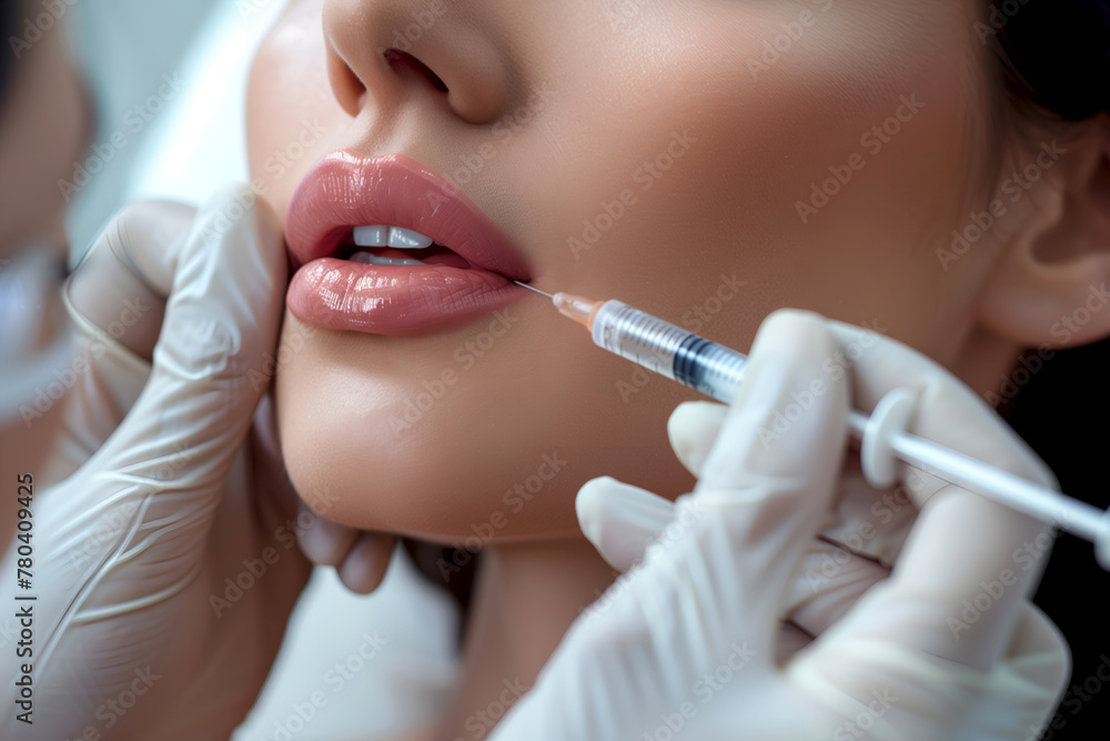 Lip filler injection for a beautiful pout. Hyaluronic acid lip filler
