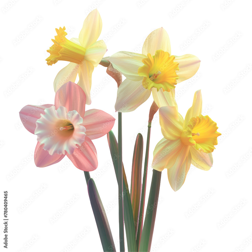 Fototapeta premium Four flowers in a vase against a transparent Background