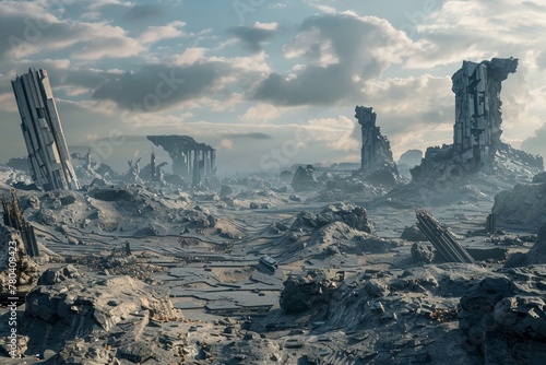 A post-apocalyptic wasteland complete with crumbling ruins and desolate landscapes.