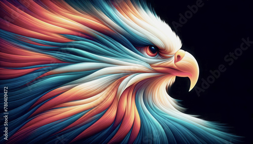 AI generated illustration of a colourful portrait of an eagle