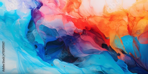 A vivid explosion of chromatic hues mesmerizes in this captivating marble ink abstract symphony.