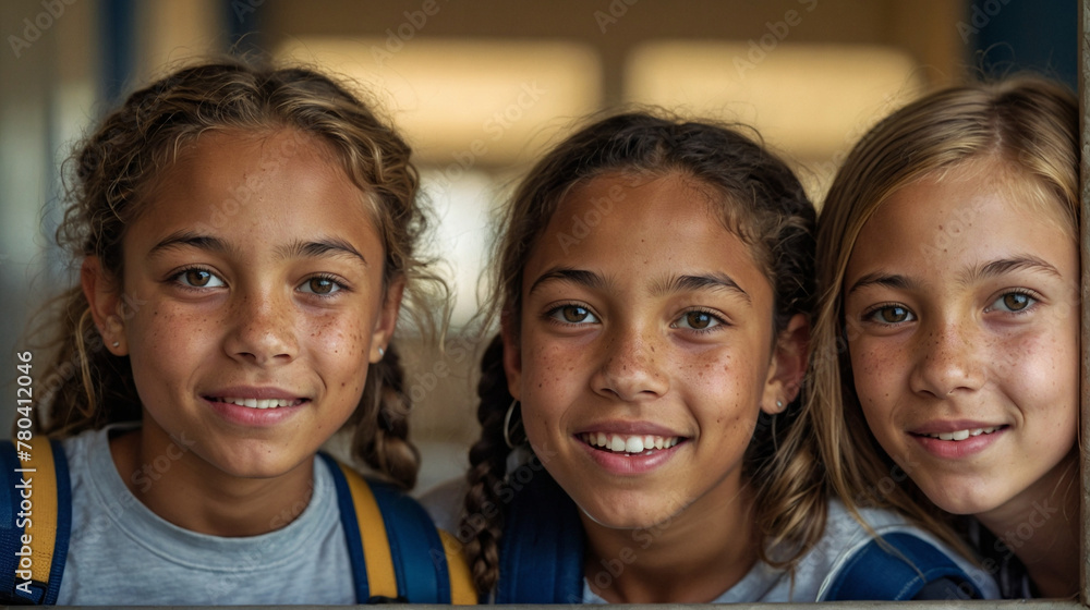 AI generated illustration of three girls in school attire facing the camera AI generated illustration of three girls in school attire facing the camera