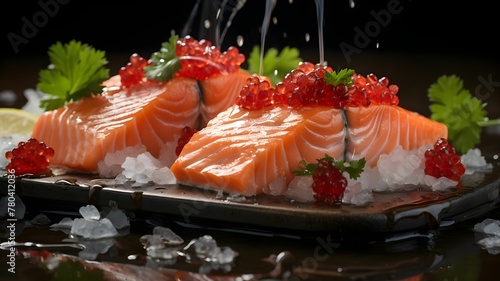 AI generated illustration of a fresh salmon steak served with rice