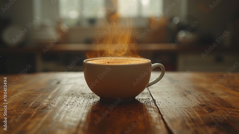 cinematic. low key photography. steaming cup of coffee on a wooden table. morning routine cinematic. low key photography. steaming cup of coffee on a wooden table. morning routine