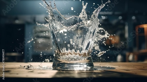 AI generated illustration of a splash of water spilling over the side on a wooden surface photo