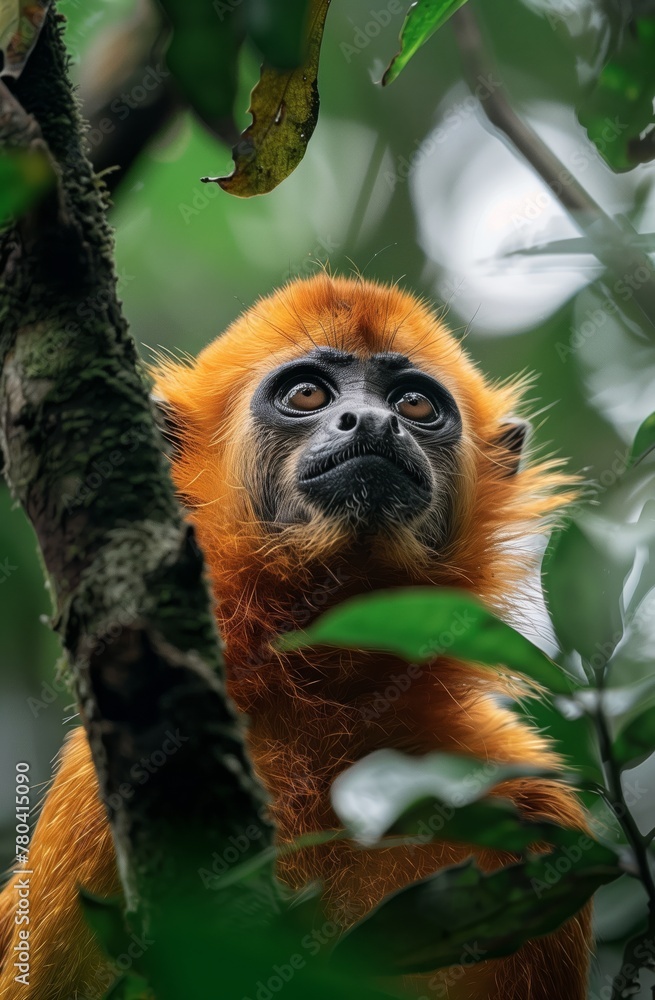 Fototapeta premium AI-generated illustration of a Monkey perched on a tree gazing ahead