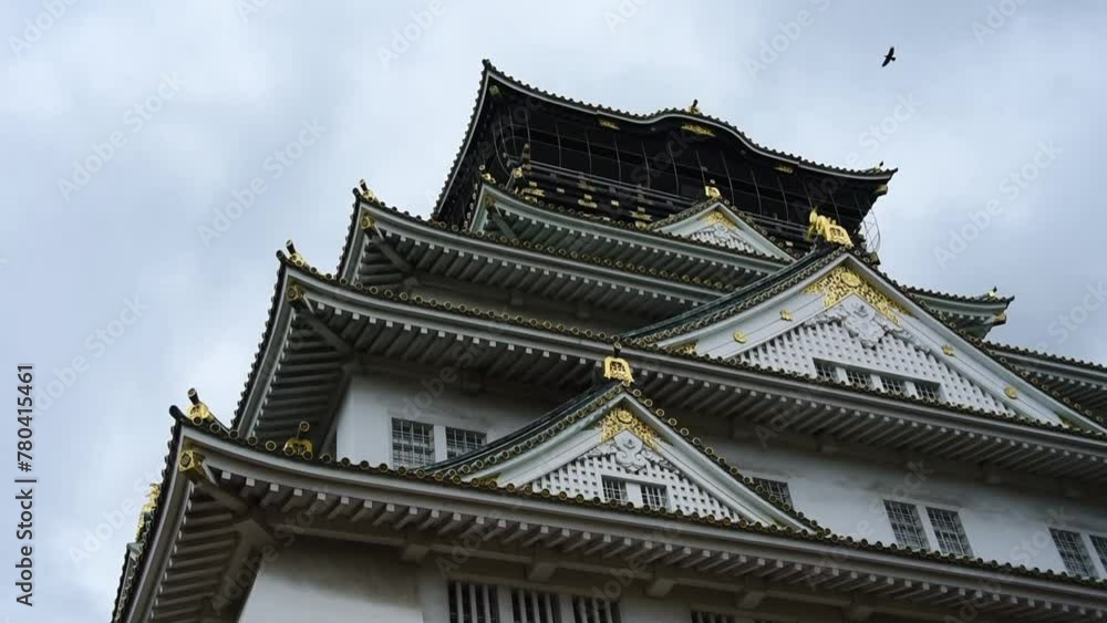 Low angle video of a traditional building of Osaka Castle, Japan Low angle video of a traditional building of Osaka Castle, Japan