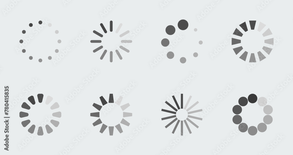 Download or Upload icon set. Load symbols. Loading OS system. Data ...