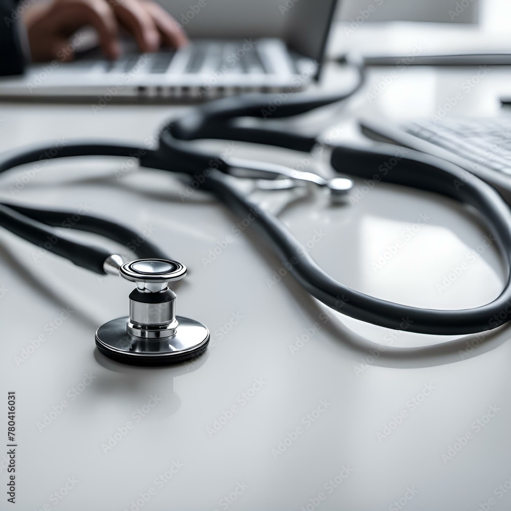 Stethoscope resting on a doctor's desk, AI-generated. Stethoscope resting on a doctor's desk, AI-generated.
