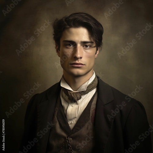Antique portrait of a man taken in the early 19th century, AI-generated. photo