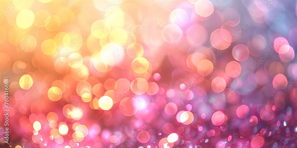 pink and yellow Blurred bokeh background. Abstract blurred background with defocused orange pink red light, banner, copy space, pink bokeh wallpaper