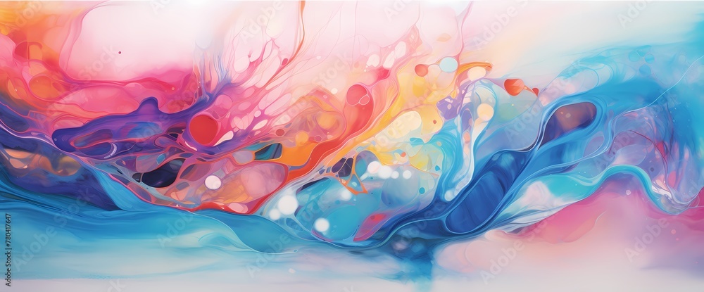 A symphony of shimmering glitters and bright hues unfolds, casting a spellbinding spell in this mesmerizing marble ink abstract scene.