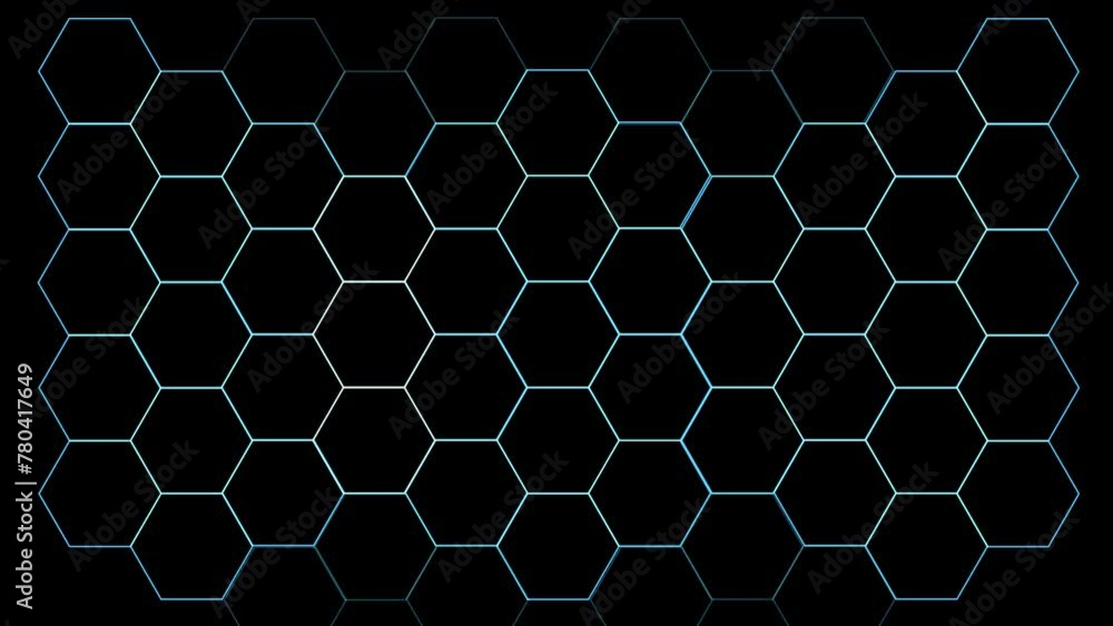 Digital hexagon wire protection and change color to red in the end on the black screen background Digital hexagon wire protection and change color to red in the end on the black screen background