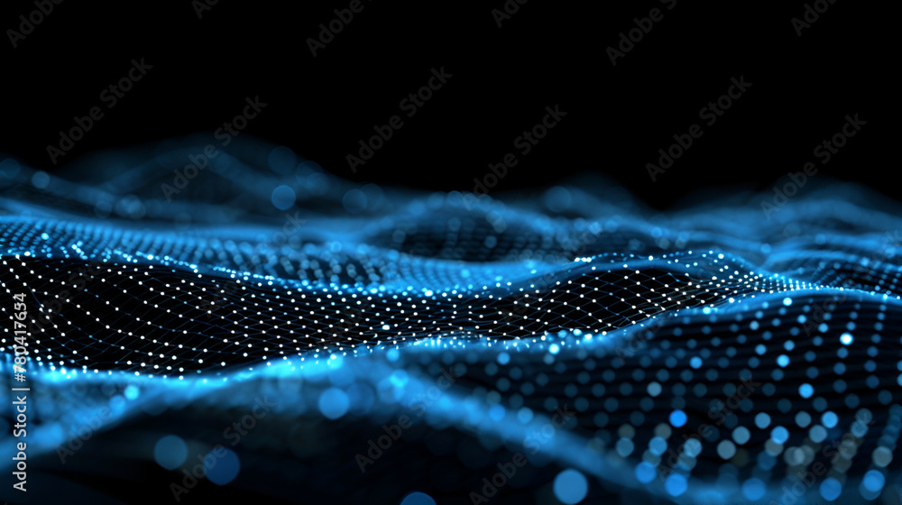 Data technology abstract futuristic illustration. Low poly shape with connecting dots and lines on dark background,Wave of dots and weave lines. Abstract background. Network connection structure.
