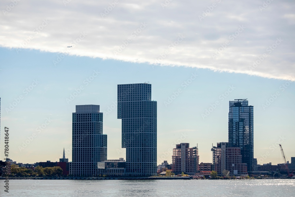 Beautiful shot of 2 modern residential towers in New York city Beautiful shot of 2 modern residential towers in New York city