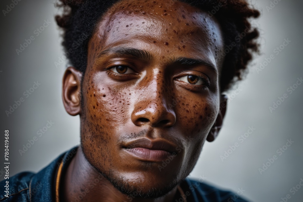 AI generated illustration of a portrait of a man with birthmarks AI generated illustration of a portrait of a man with birthmarks