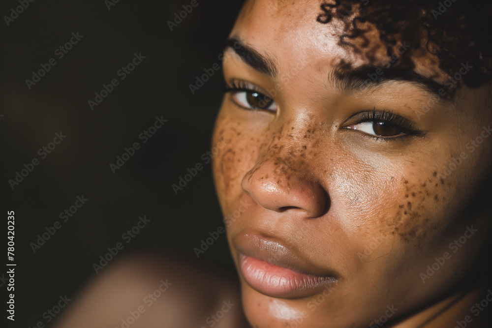 AI generated illustration of a beautiful African American woman with freckles AI generated illustration of a beautiful African American woman with freckles