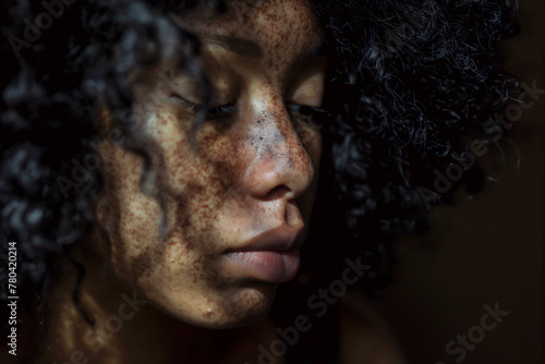 AI generated illustration of an African American woman with freckles on her face