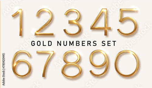 Gold realistic gold numbers isolated. Realistic luxury metallic number from zero to nine. Design element for festive party decoration
