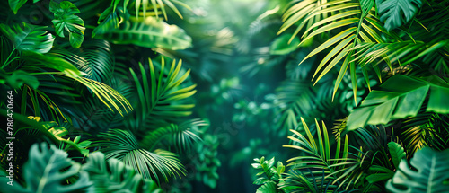Lush Tropical Forest  Bright Green Leaves and Dense Jungle  Nature   s Untouched Beauty
