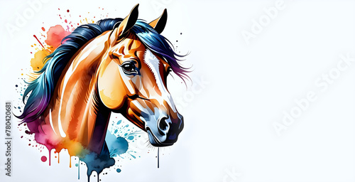 Illustration of a horse head on white background with watercolor vibe photo