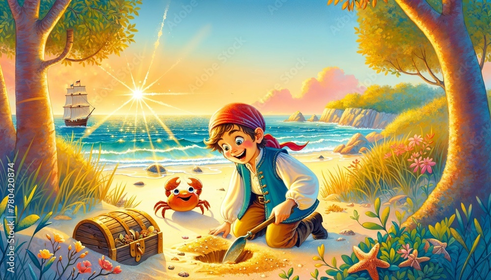 Pirate Child's Quest for Treasure on Sunny Beach Shores - AI Generated Digital Art Pirate Child's Quest for Treasure on Sunny Beach Shores - AI Generated Digital Art