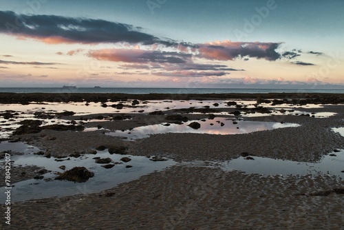 Scenic drone shot of a splendid sunset over the sea in the Isle of Wight