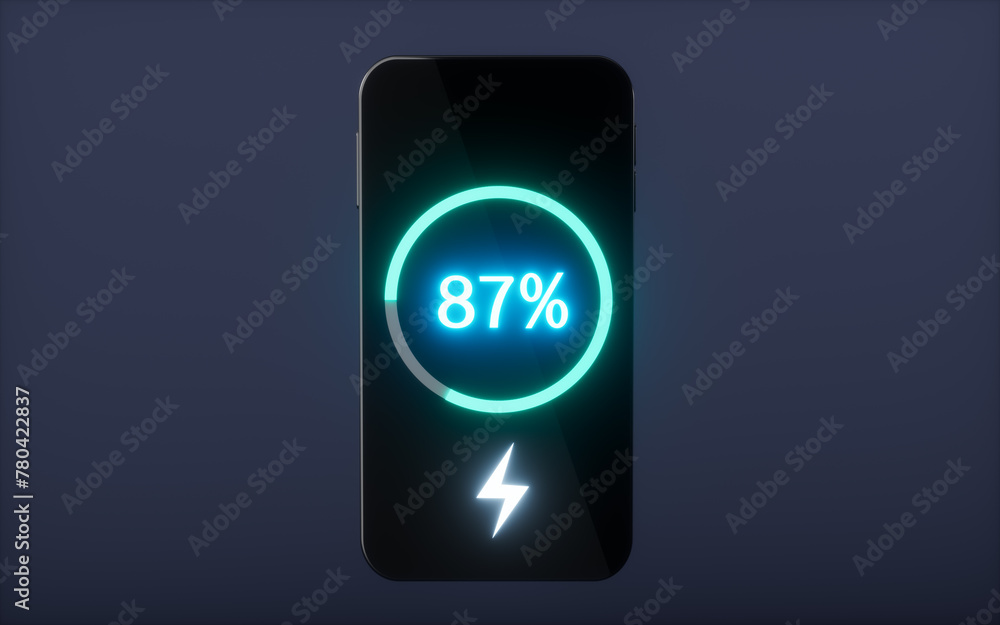 Smartphone is charging, mobile phone charging concept, 3d rendering. Smartphone is charging, mobile phone charging concept, 3d rendering.
