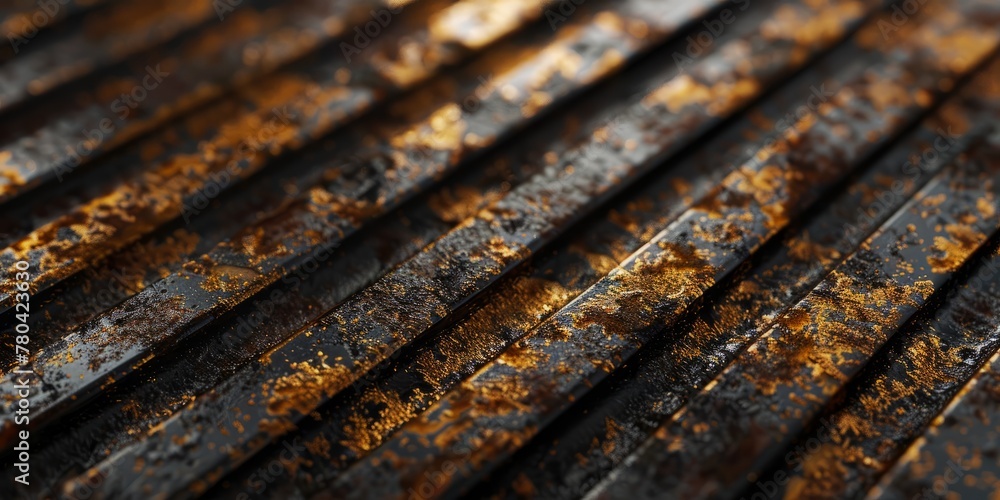 Close-up perspective graphic featuring diagonal lines, creating depth with a broken wood design, executed in a shimmering gold color. Close-up perspective graphic featuring diagonal lines, creating depth with a broken wood design, executed in a shimmering gold color.