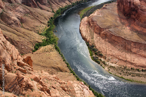 Aerial view of the Horseshoe Bend surrounded by the Colorado River in Glen Canyon, Page, Arizona, US
