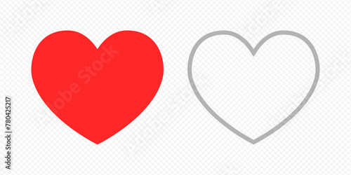 Vector isolated outline and fill hearts icon set