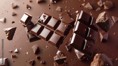 Glossy 3D chocolate bar icon breaking into pieces