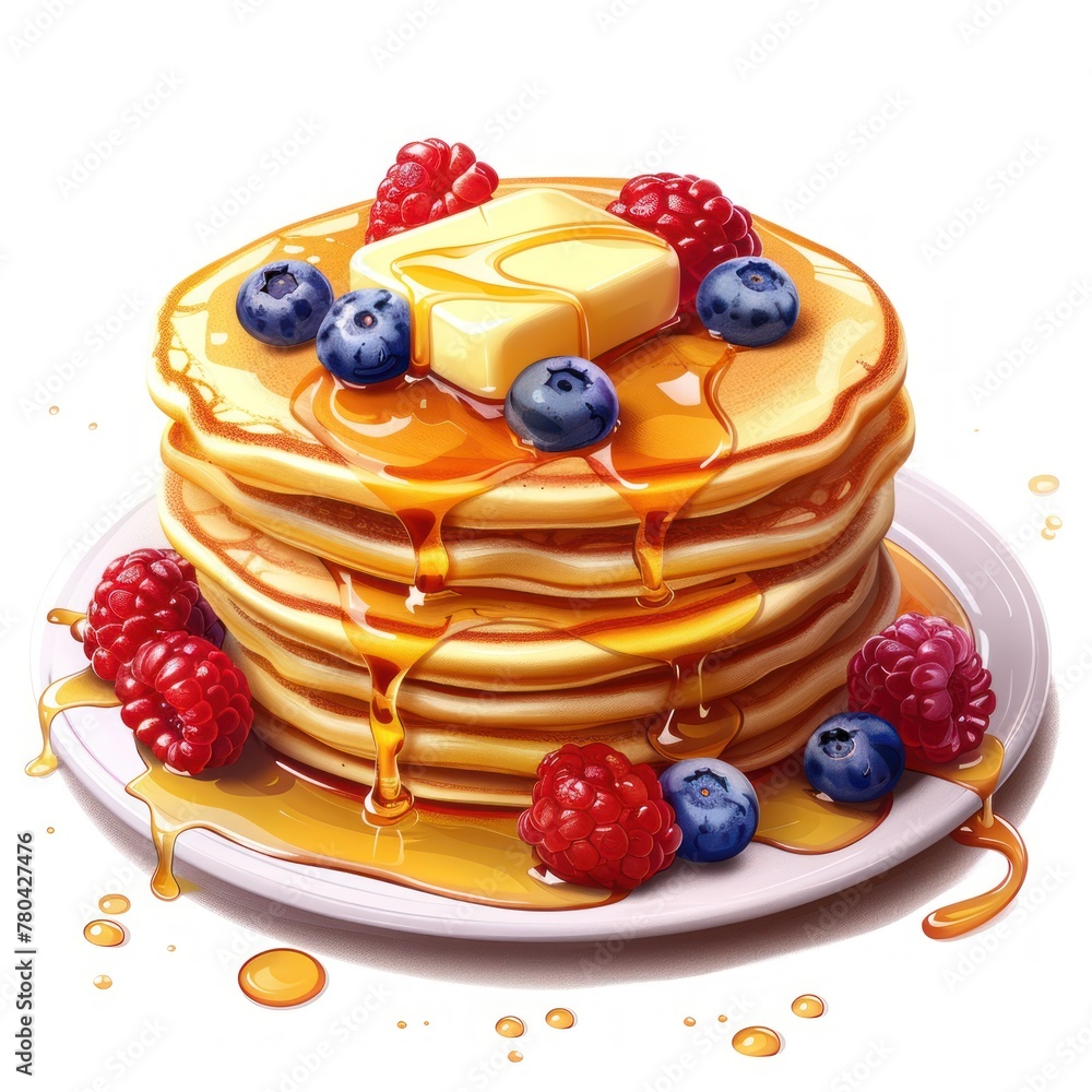 custom made wallpaper toronto digitalAn icon depicting a 3D stack of fluffy pancakes dripping with golden maple syrup and a pat of butter melting on top