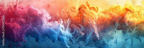 Close up of colorful ink clouds, colorful smoke clouds, rainbow smoke, pink blue red yellow purple smoke background