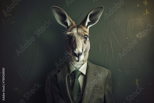 artwork of a male kangaroo wears a suit