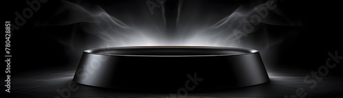 Dramatic Dark Podium with Smoky Fog Backdrop for Abstract Product Platform Display